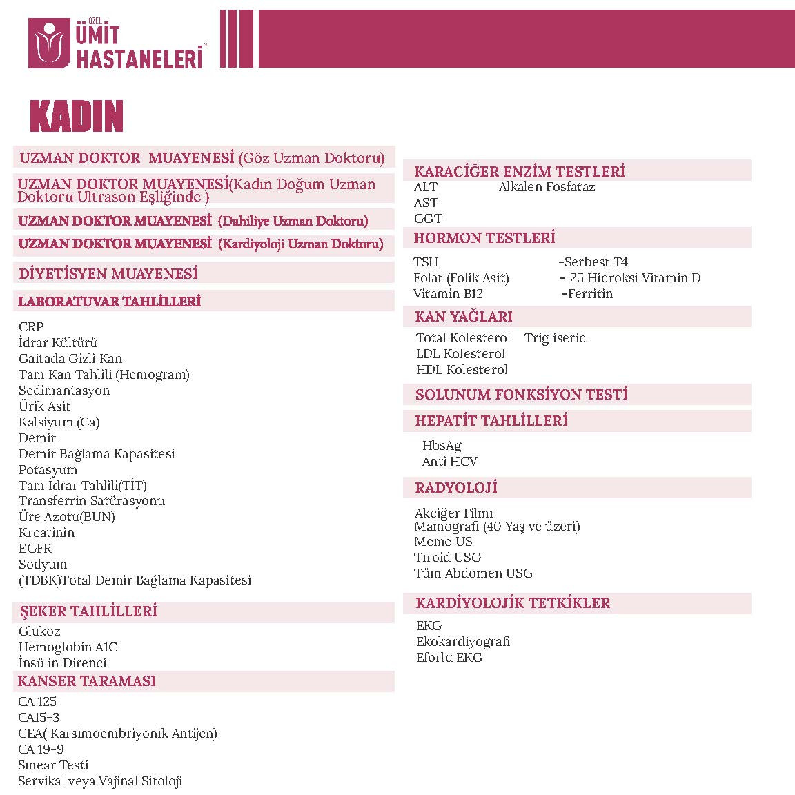 Ümit Hastanesi ErkekCheck-up